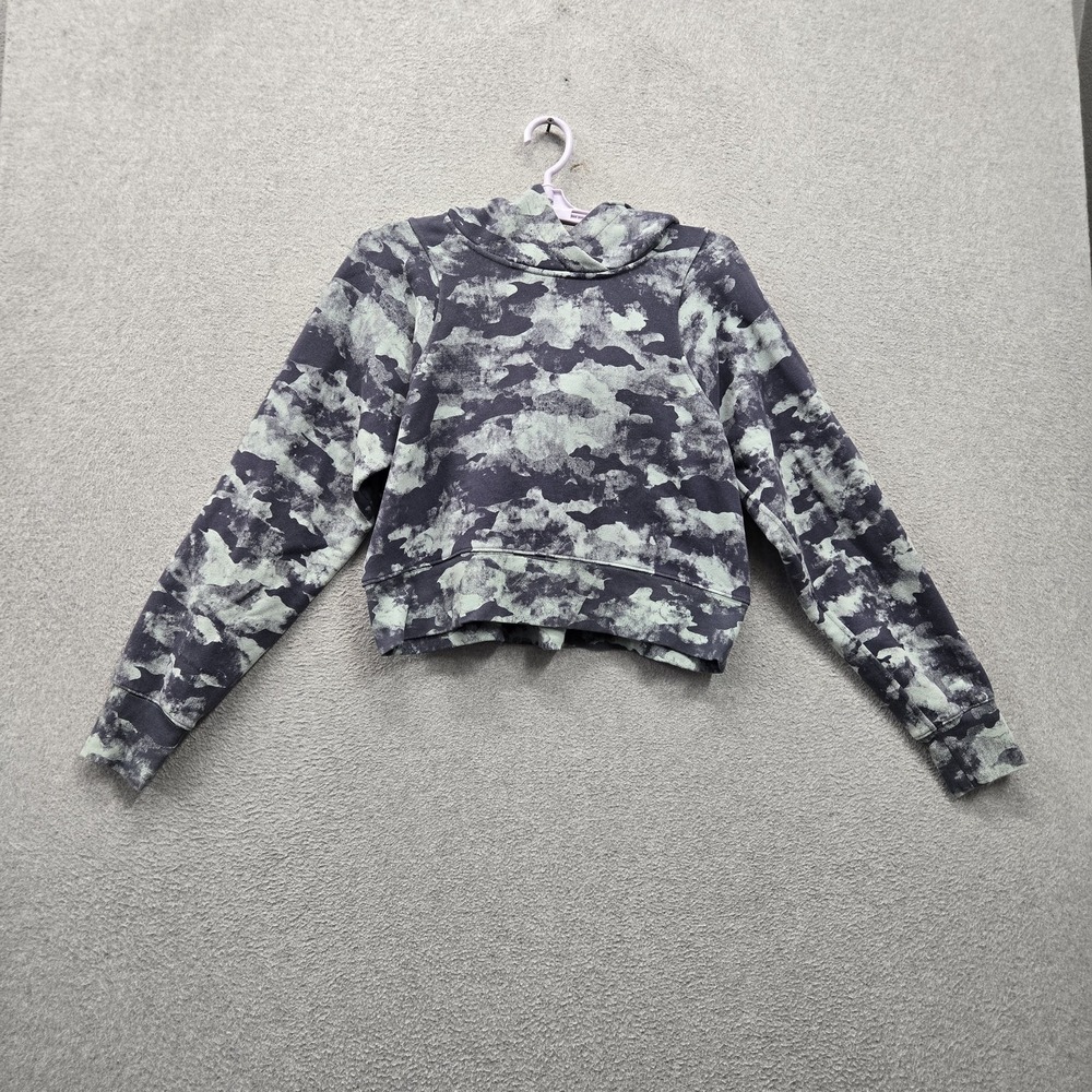 Lululemon Women Hoodie 6 Green Camouflage Loungeful Cropped Fleece Pullover